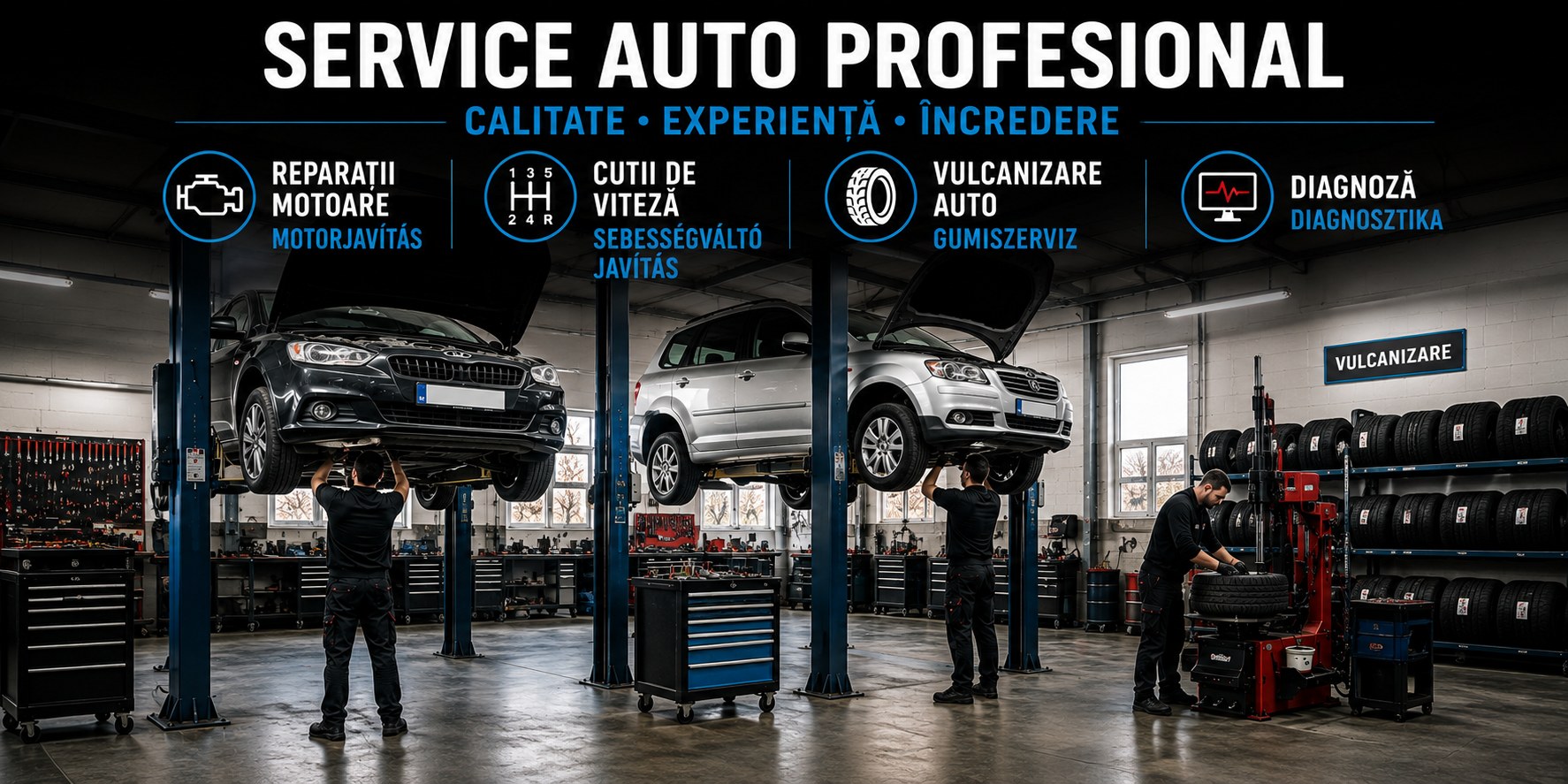 Service auto profesional în Sângeorgiu de Pădure — reparații motoare, cutii de viteză, vulcanizare, diagnoză